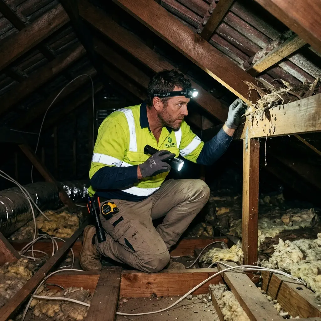 Technician using detection equipment to locate a dead rat inside a Heathmont wall cavity